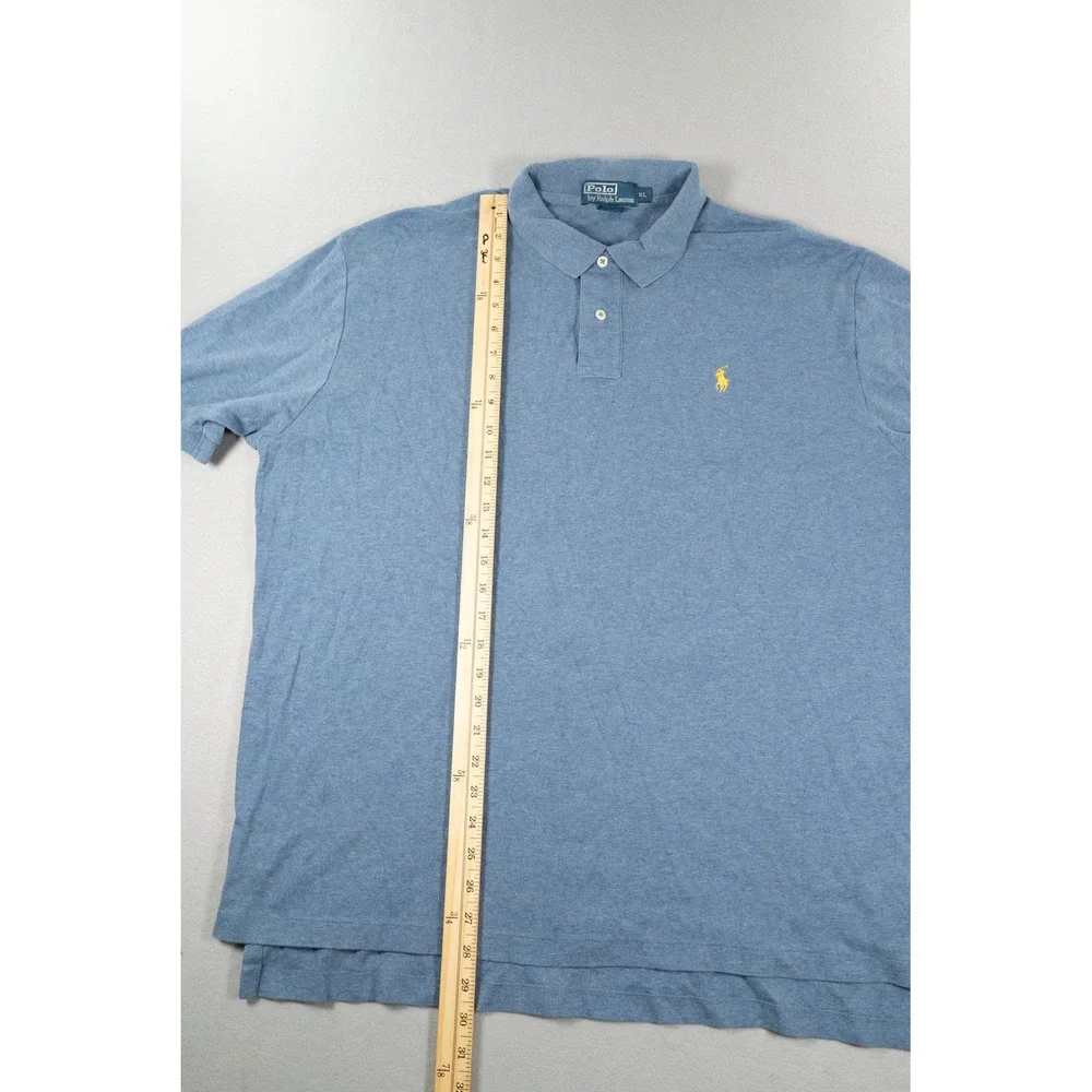 Polo Ralph Lauren Men XL Blue Heathered Cotton Short Sleeve Polo  Yellow Logo